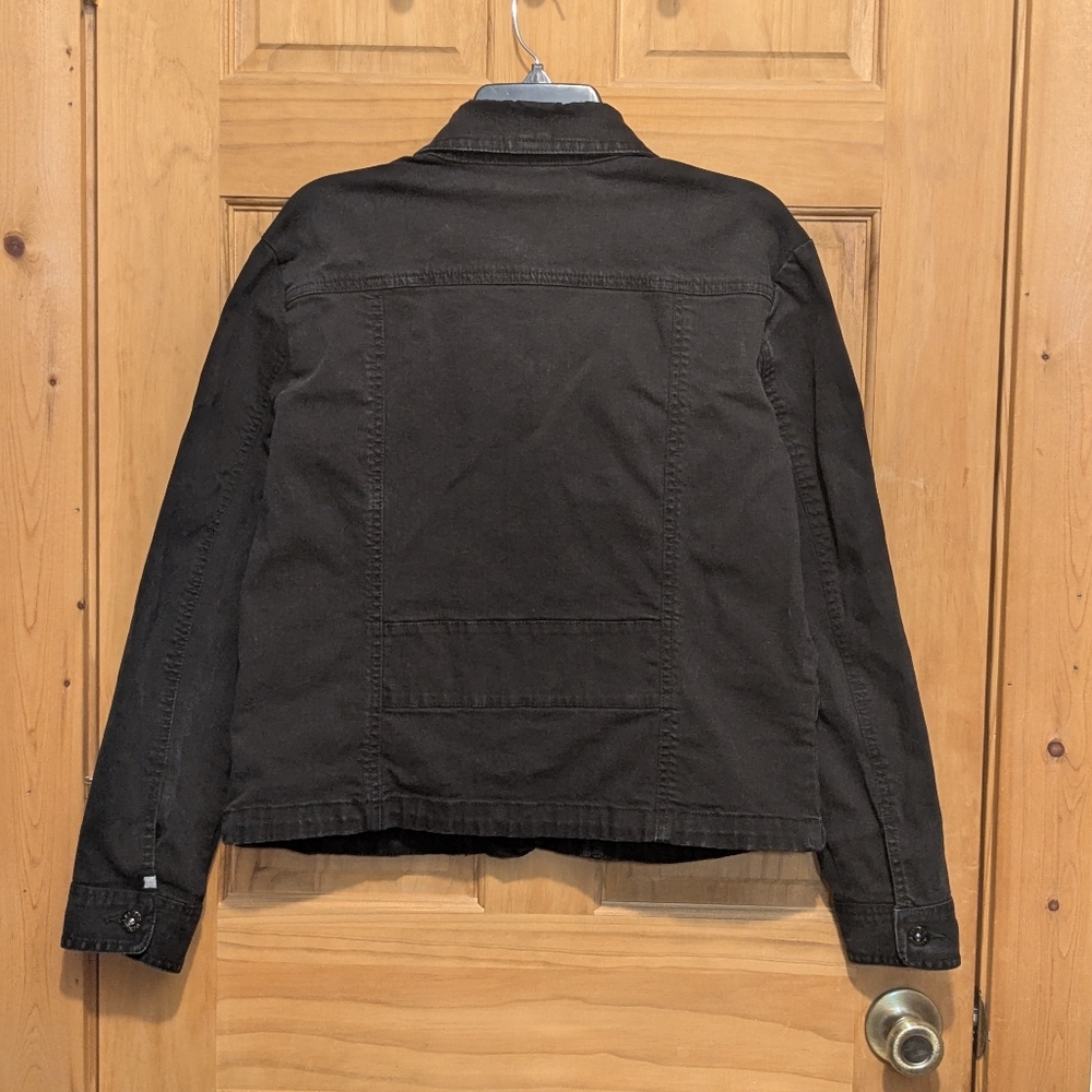 Chico’s Platinum Black Denim Jacket Women’s Sz 2 Large Fall Winter Classic Comfy - Picture 7 of 12